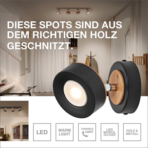 LED Wandstrahler schwenkbar Schwarz Holz 3000 K OSRAM