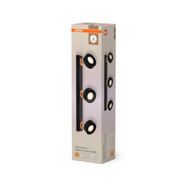 LED Deckenstrahler Schwarz Holz 3000 K L:49,8 cm OSRAM
