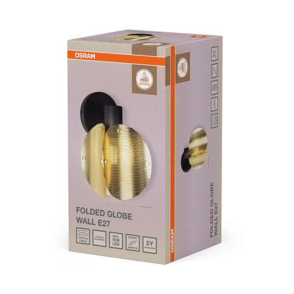 Wandleuchte Gold Schwarz Stahl E27 B:14,5 cm OSRAM