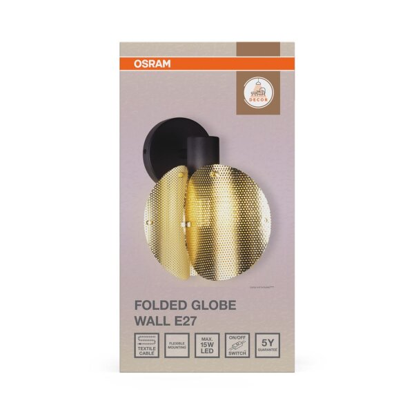 Wandleuchte Gold Schwarz Stahl E27 B:14,5 cm OSRAM
