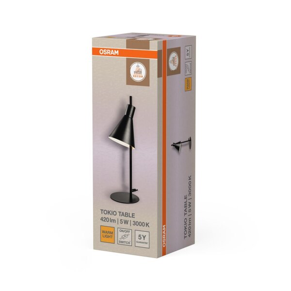 LED Tischleuchte Schwarz Metall 3000 K H:44 cm OSRAM