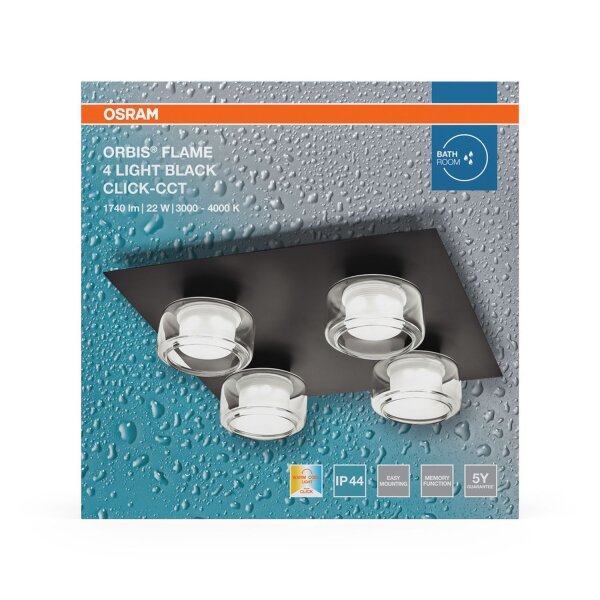 LED Deckenlampe Click-CCT CCT Schwarz Glas IP44 OSRAM