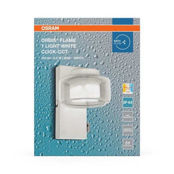LED Wandleuchte Click-CCT Metall Weiß Glas IP44 OSRAM