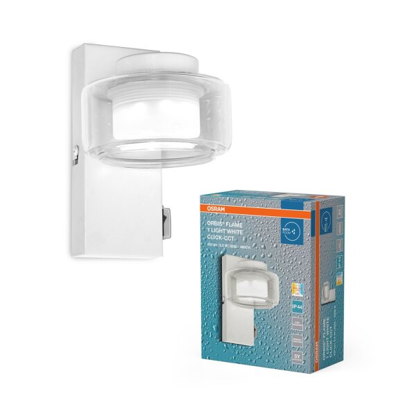 LED Wandleuchte Click-CCT Metall Weiß Glas IP44 OSRAM