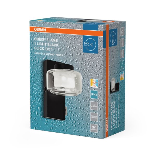 LED Wandlampe Click-CCT Metall Schwarz Glas IP44 OSRAM