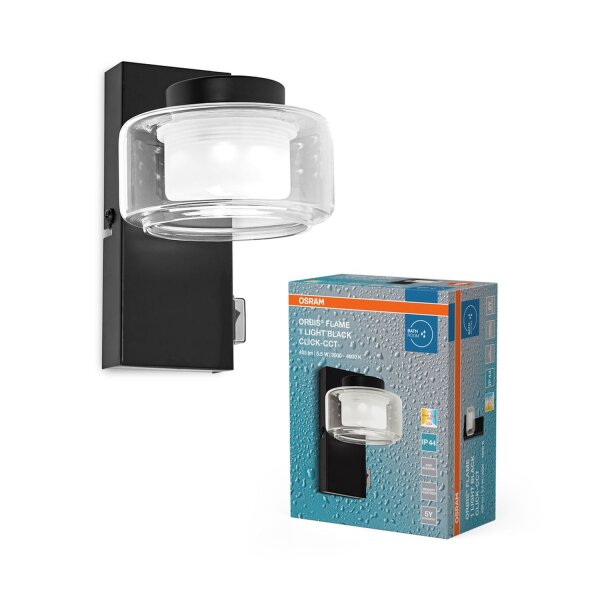 LED Wandlampe Click-CCT Metall Schwarz Glas IP44 OSRAM