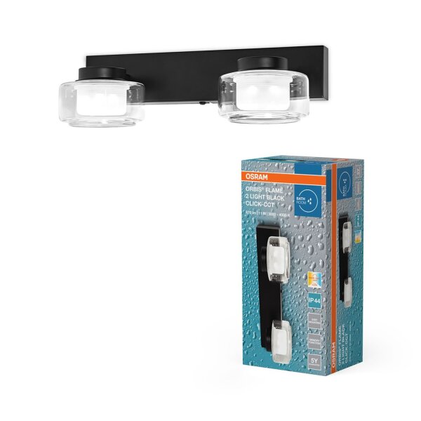 LED Wandlampe Click-CCT Metall Glas Schwarz IP44 OSRAM