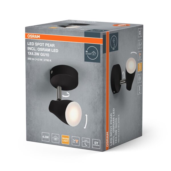 LED Deckenspot schwenkbar Schwarz Metall GU10 OSRAM