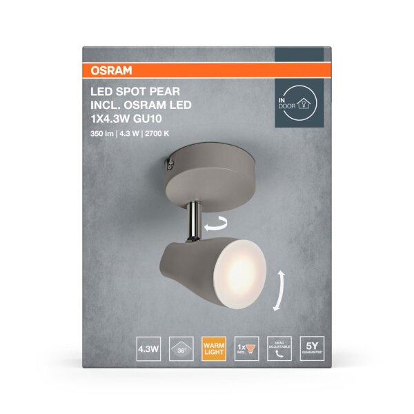 LED Deckenspot schwenkbar Grau Metall GU10 L:11cm OSRAM