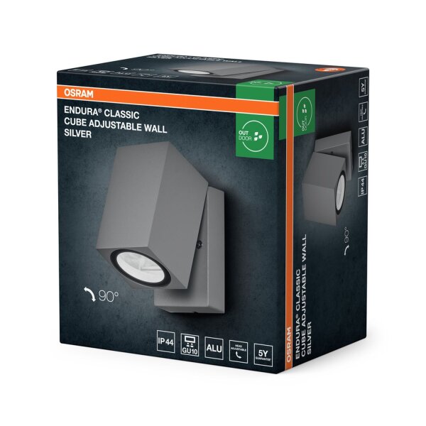 Wandstrahler schwenkbar Silber Alu IP44 GU10 OSRAM