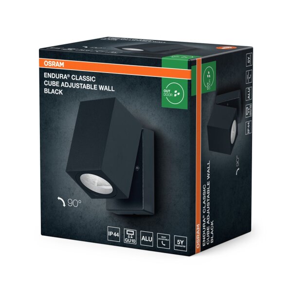 Wandstrahler verstellbar Schwarz Alu IP44 GU10 OSRAM