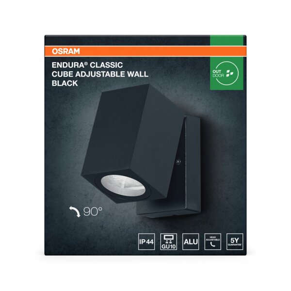 Wandstrahler verstellbar Schwarz Alu IP44 GU10 OSRAM