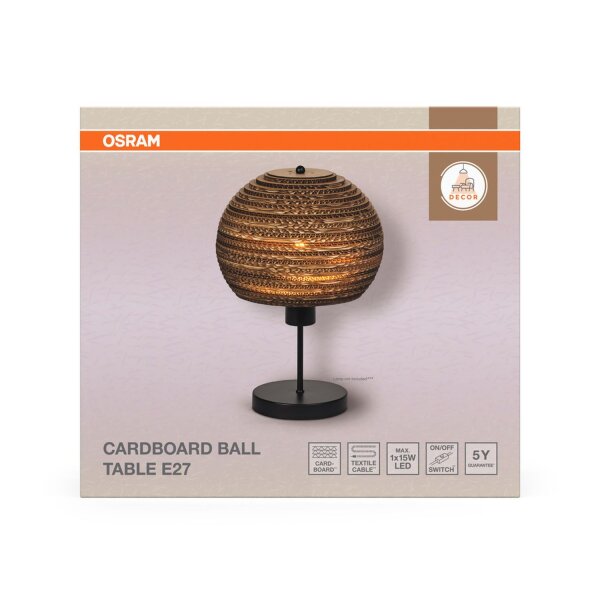 Tischleuchte Karton E27 Braun Schwarz H:38,5 cm OSRAM