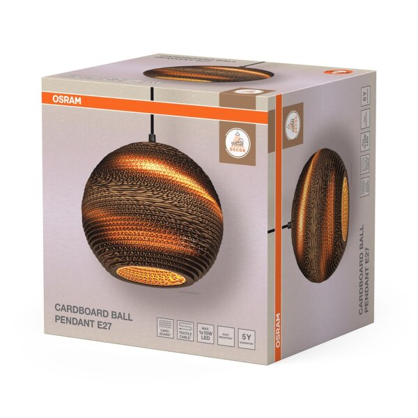 Hängelampe Karton E27 Braun Stahl L:26 cm OSRAM