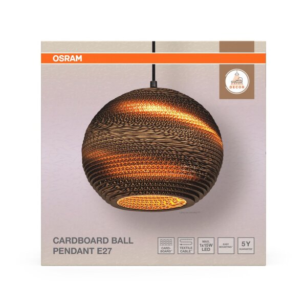 Hängelampe Karton E27 Braun Stahl L:26 cm OSRAM