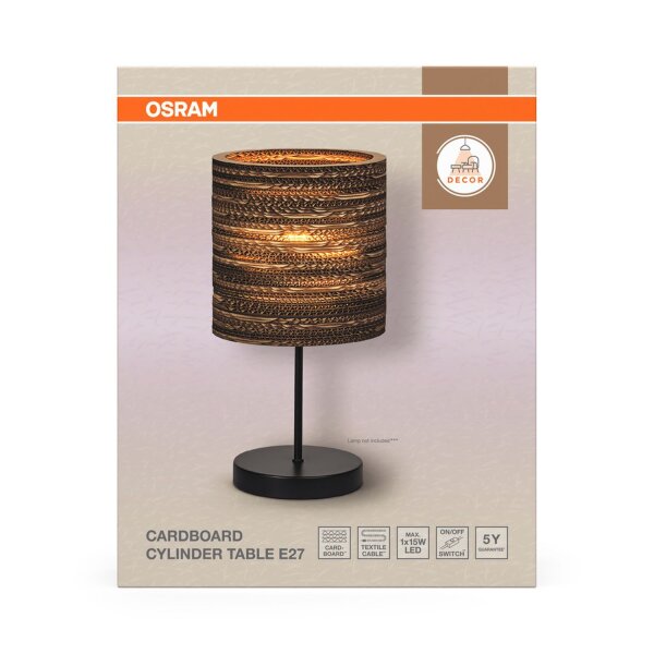 Tischlampe Karton E27 Braun Stahl H:20 cm OSRAM