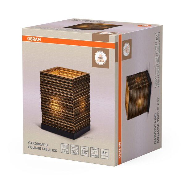 Tischleuchte Karton E27 Schwarz Stahl H:27 cm OSRAM