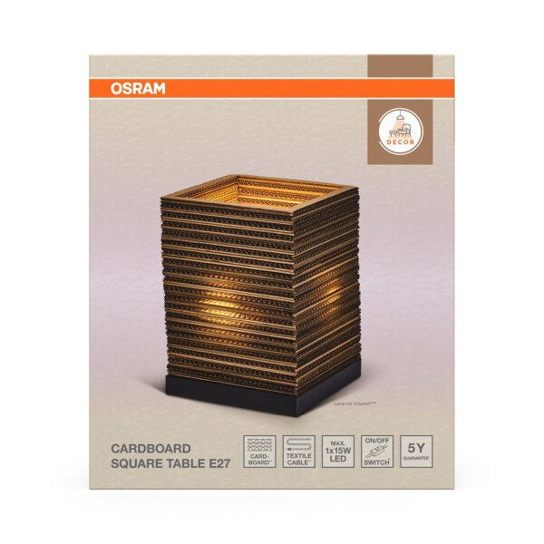 Tischleuchte Karton E27 Schwarz Stahl H:27 cm OSRAM