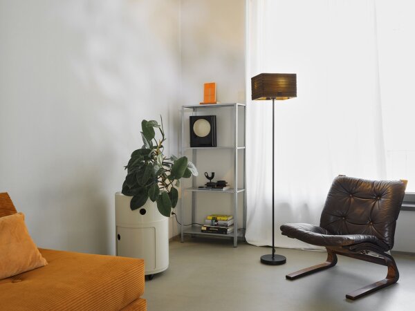 Stehleuchte Karton E27 Schwarz Braun H:160 cm OSRAM