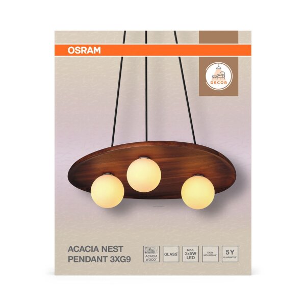 Hängelampe Glas Holz Metall G9 L:50 cm Esstisch OSRAM