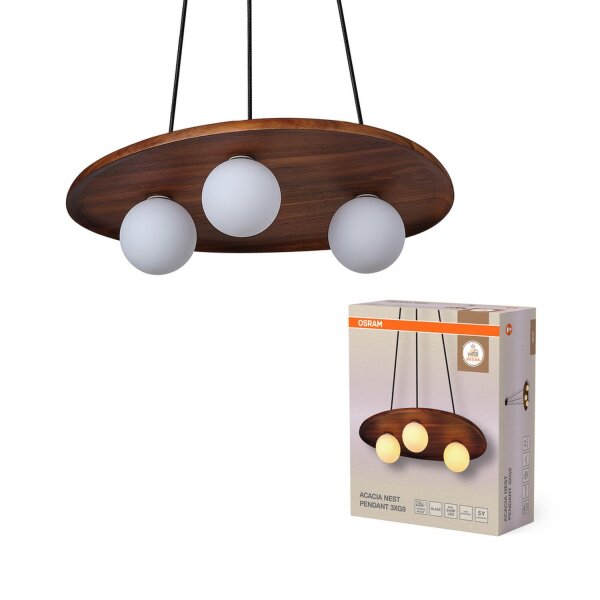 Hängelampe Glas Holz Metall G9 L:50 cm Esstisch OSRAM