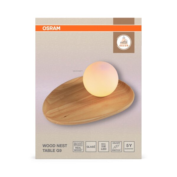 Tischlampe Holz Glas G9 H:32,5 cm modern blendarm OSRAM