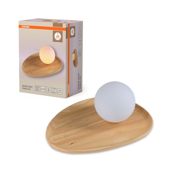 Tischlampe Holz Glas G9 H:32,5 cm modern blendarm OSRAM
