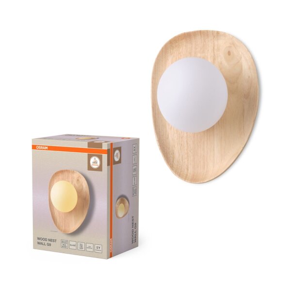 Wandleuchte Weiß Holz Glas G9 H:26 cm modern OSRAM