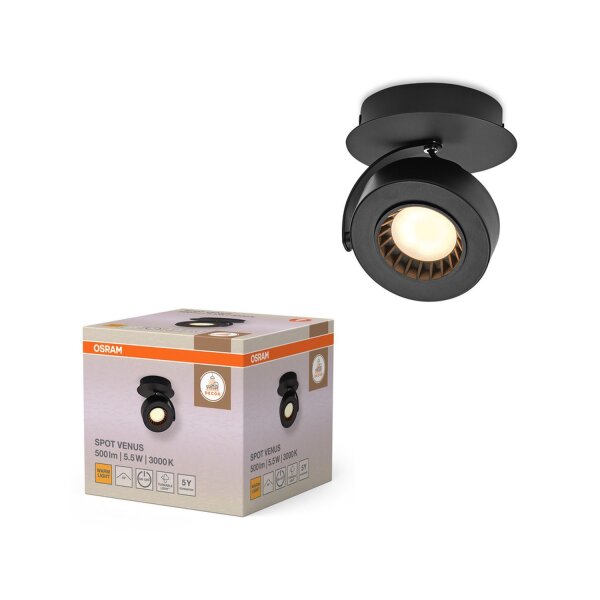 LED Deckenspot Schwarz Metall 3000 K B:12,5 cm OSRAM
