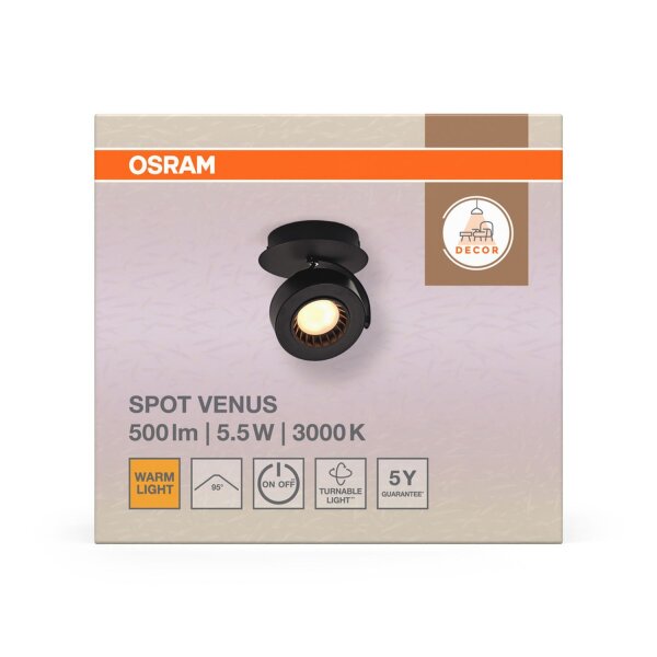 LED Deckenspot Schwarz Metall 3000 K B:12,5 cm OSRAM