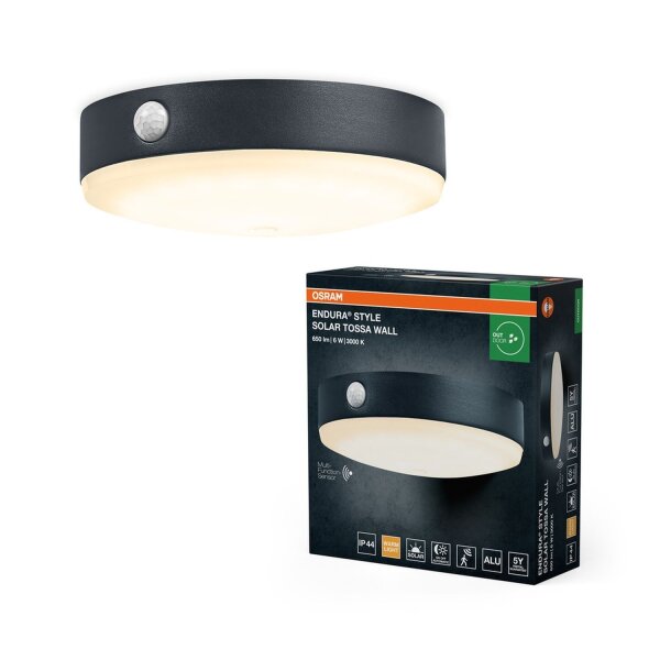 LED Solar Deckenleuchte Sensor Schwarz Alu 3000K IP44