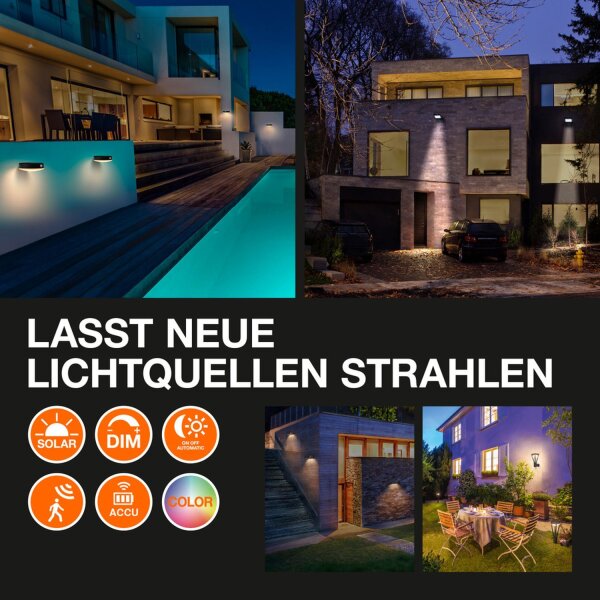 LED Solar Deckenleuchte Sensor Schwarz Alu 3000K IP44