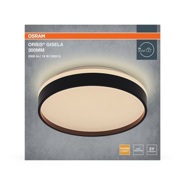 LED Deckenleuchte Schwarz Metall 3000K Ø30cm rund OSRAM