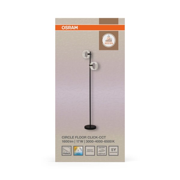 LED Stehleuchte Metall CCT Schwarz H:152,5 cm OSRAM