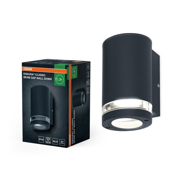 Wandlampe Dunkelgrau Alu Glas IP44 GU10 H:16 cm OSRAM