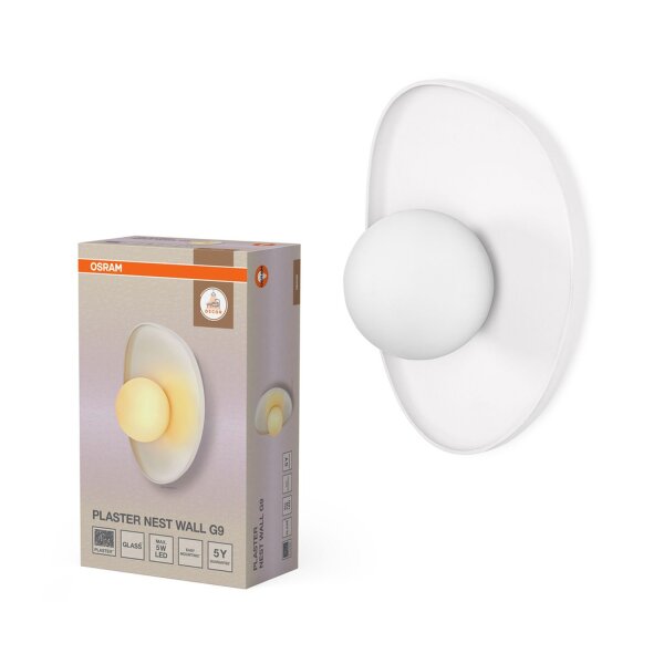 Wandlampe Gips Glas Weiß G9 H:26 cm gemütlich OSRAM