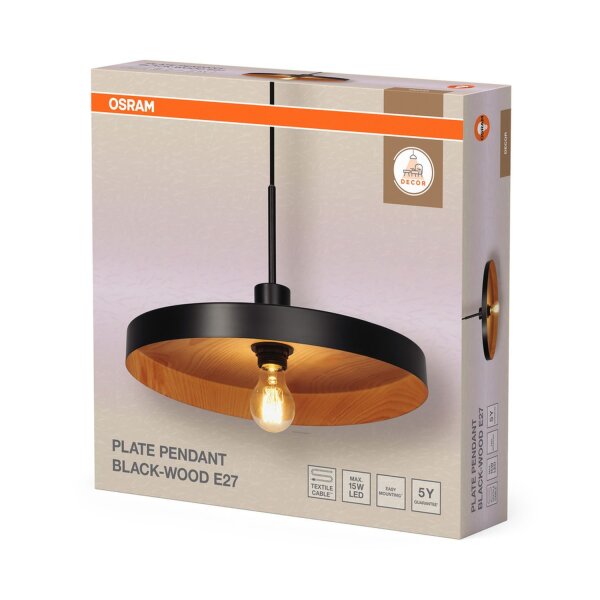 Hängelampe Holz Metall E27 Ø40 cm modern Design OSRAM