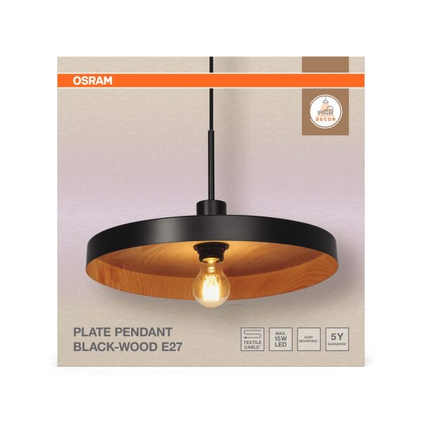 Hängelampe Holz Metall E27 Ø40 cm modern Design OSRAM