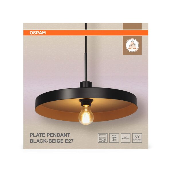 Pendelleuchte Schwarz Stahl Beige E27 rund Ø40 cm OSRAM