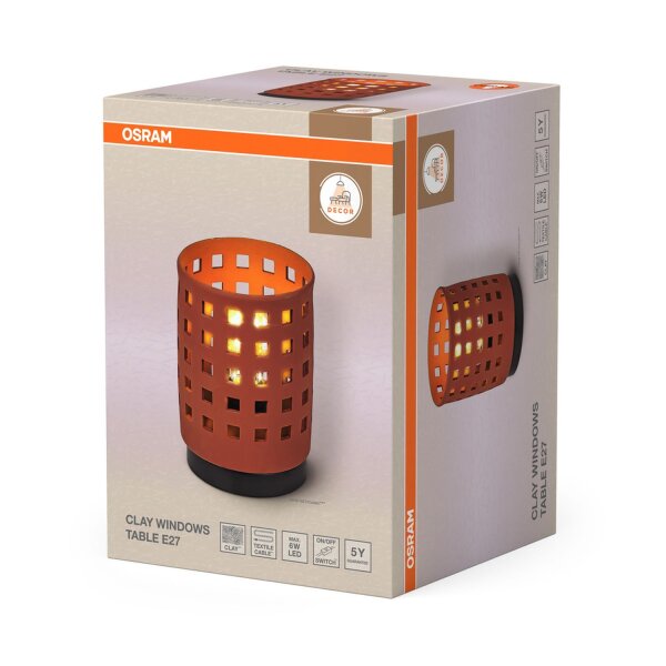 Tischlampe Ton Metall E27 Braun H:20,3 cm OSRAM
