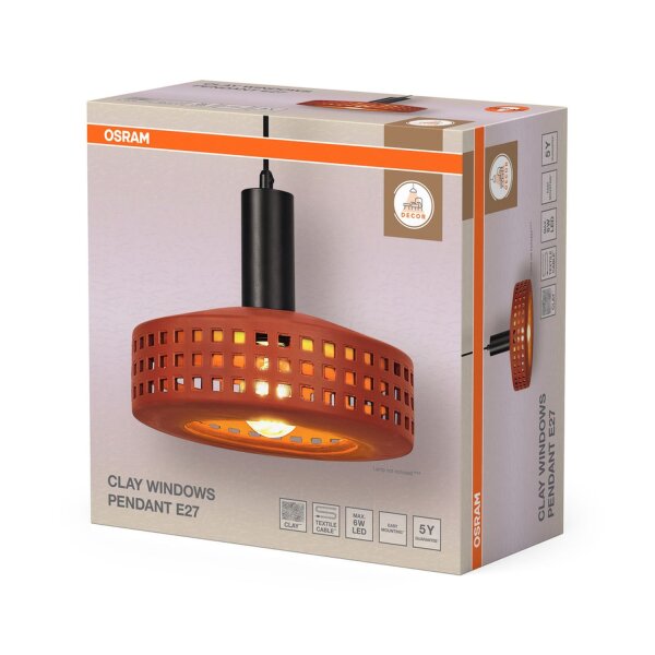 Hängelampe Ton Metall Braun Schwarz E27 L:26 cm OSRAM