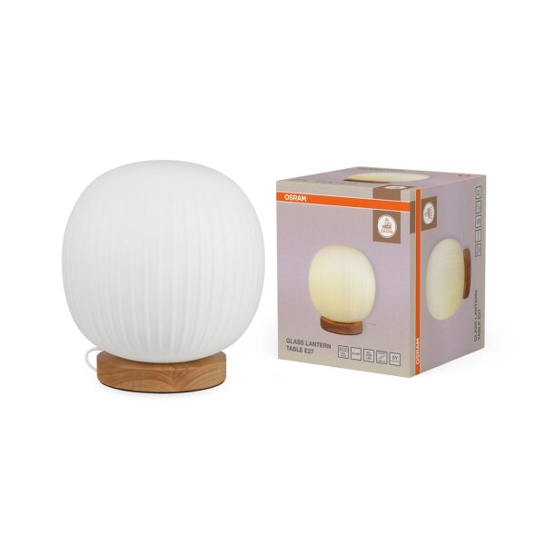 Tischleuchte Weiß Holz Glas E27 33,5 cm wohnlich OSRAM