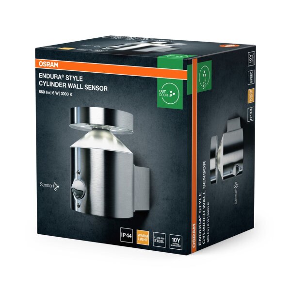 LED Außenwandleuchte Sensor Edelstahl 3000 K IP44 OSRAM