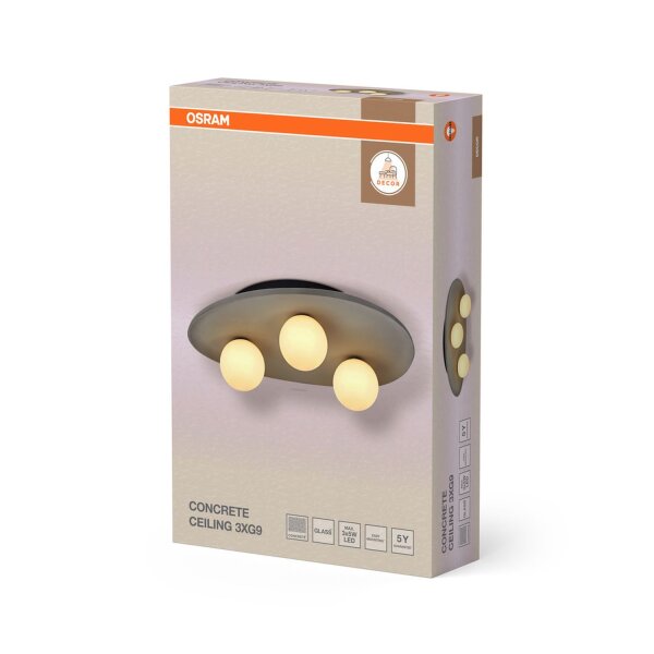 Deckenleuchte 3-flammig Beton Glas blendarm G9 OSRAM