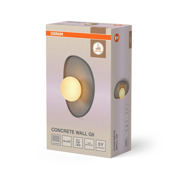 Wandleuchte Beton Glas Kugel G9 Weiß H:26 cm Grau OSRAM