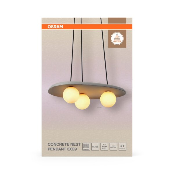 Pendelleuchte 3-flammig Beton Glaskugel G9 OSRAM