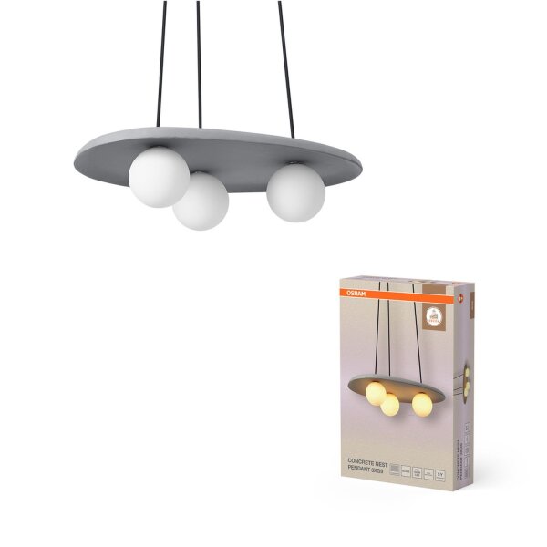 Pendelleuchte 3-flammig Beton Glaskugel G9 OSRAM