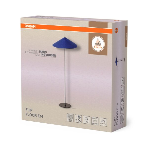 Stehleuchte Schwarz Filz Blau E14 H:131,5 cm OSRAM