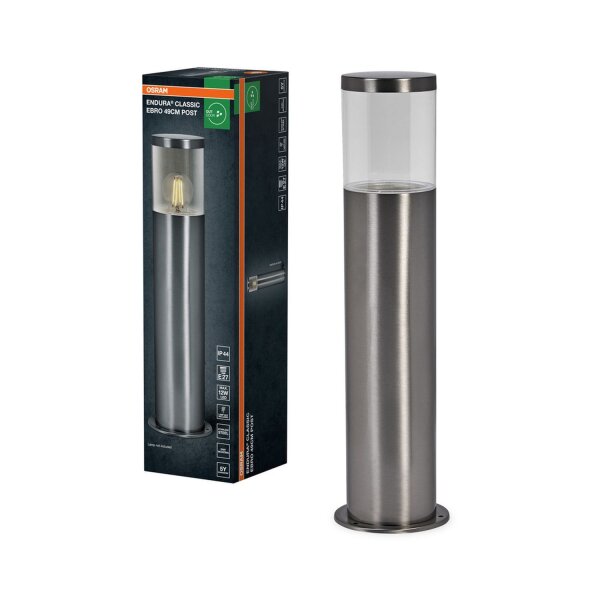 Pollerleuchte Edelstahl IP44 E27 H:49 cm modern OSRAM