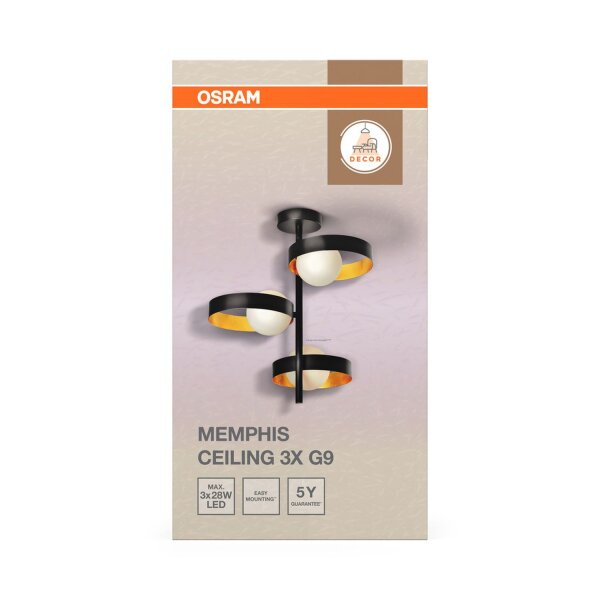 Deckenleuchte Schwarz Stahl Glas G9 Ø31,5 cm OSRAM